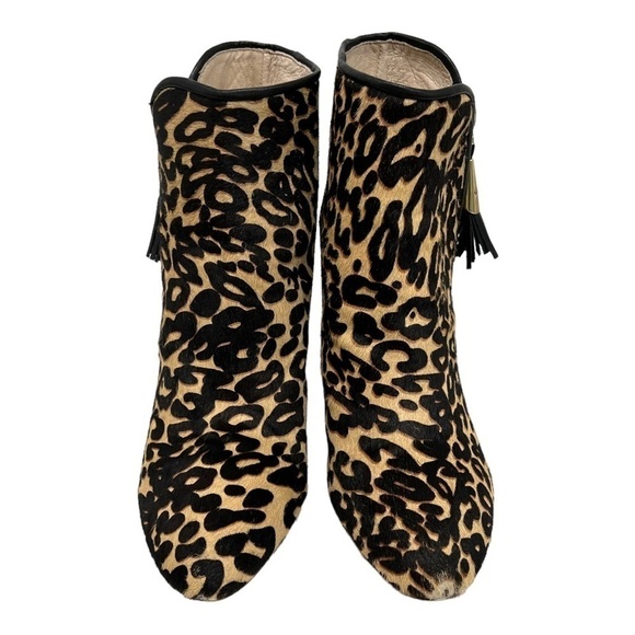 Louise et Cie Zirelle Leather Calf Hair Animal Print Cylinder Heel Booties 10/42 - Picture 3 of 15
